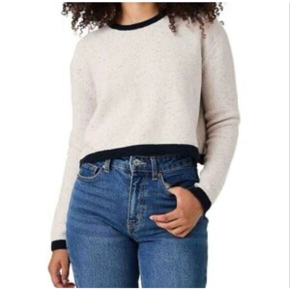 NWT French Connection Mozart Knit Cropped Cream Sweater Women's Large - Picture 1 of 11